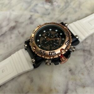 Stylish Black and Gold GenevaWatch with White Strap